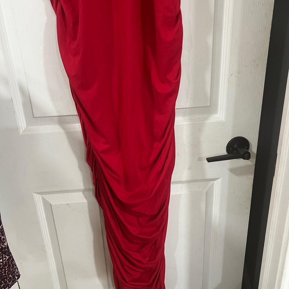 Red Women's Hoodie Dress - Picture 3 of 4